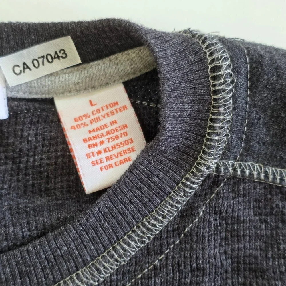 Michael Brandon Henley Men L Gray Cotton Blend Texture LS Casual Cottage Classic
